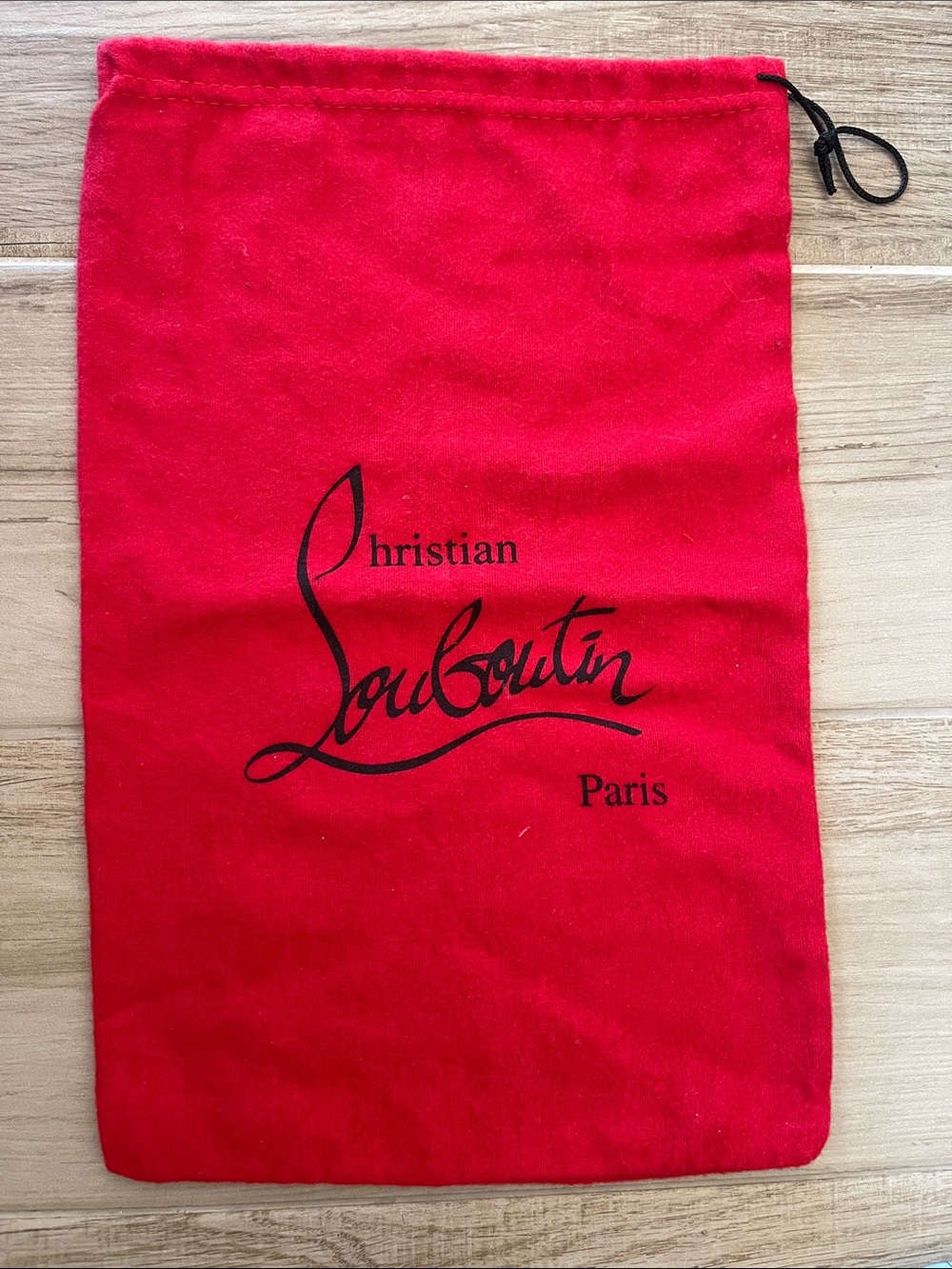 Christian Louboutin Red Velvet Drawstring Dust Bag with Black Logo